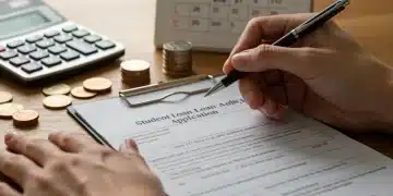 Hands reviewing U.S. Student Loan Forgiveness Program application documents with 2026 calendar