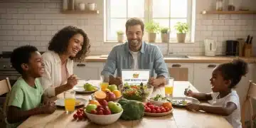 Family enjoying a healthy meal, symbolizing food security with SNAP Benefits 2026 information.