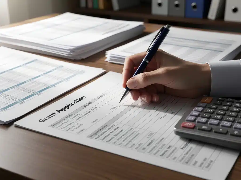 Hand filling out a federal grant application form for adult education.