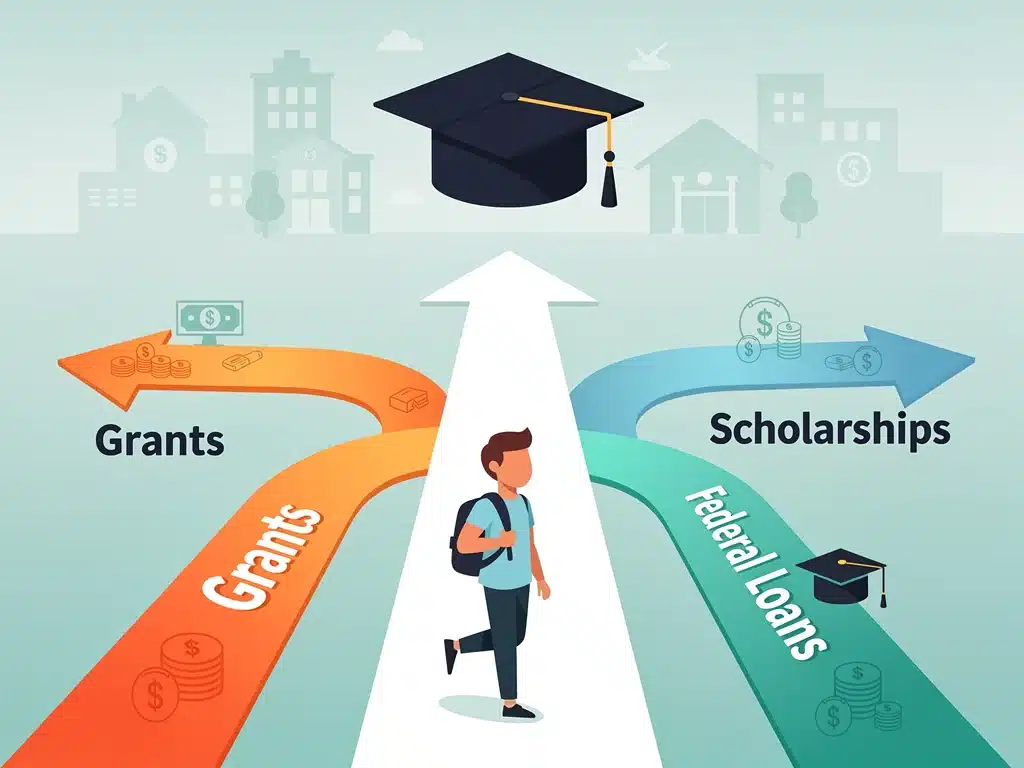 Visualizing financial aid pathways: grants, scholarships, and federal loans.