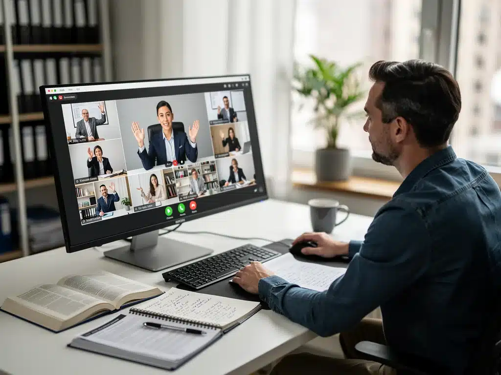 Professional engaging in an interactive virtual classroom for skill development.