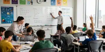 Students and teacher preparing for educational assessment in a modern classroom, focusing on academic readiness. Preparing for 2026 NAEP