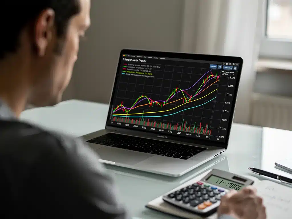 Person analyzing financial charts on laptop, considering mortgage refinancing strategies.