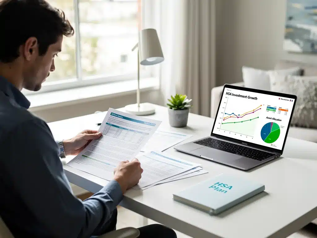 Individual analyzing financial data for HSA investment strategies